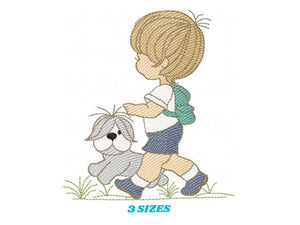 Boy embroidery designs - Dog embroidery design machine embroidery pattern - boy with dog embroidery file - student embroidery school boy