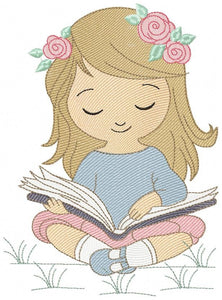 Girl embroidery designs - Reading embroidery design machine embroidery pattern - girl with book embroidery file - student embroidery school