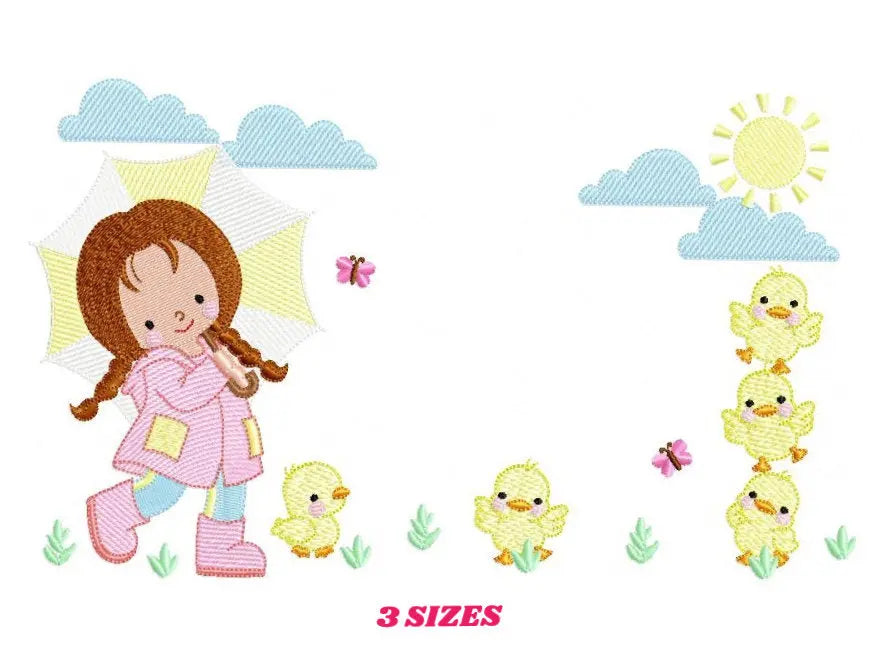 Baby girl embroidery design - Ducks embroidery designs machine embroidery pattern - girl with umbrella embroidery file - instant download Marcia Embroidery