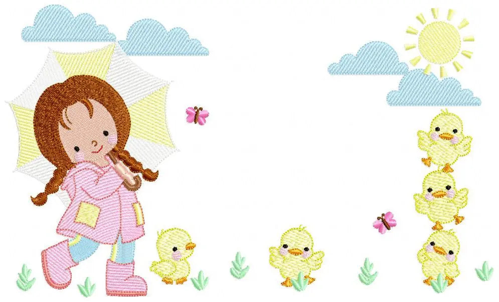 Baby girl embroidery design - Ducks embroidery designs machine embroidery pattern - girl with umbrella embroidery file - instant download Marcia Embroidery
