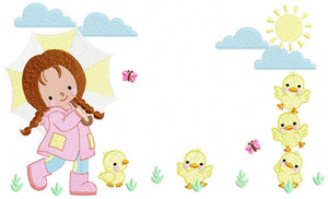 Baby girl embroidery design - Ducks embroidery designs machine embroidery pattern - girl with umbrella embroidery file - instant download