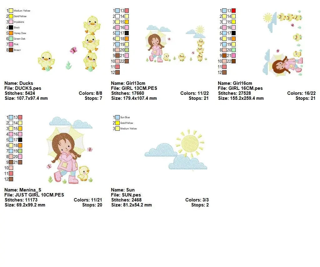 Baby girl embroidery design - Ducks embroidery designs machine embroidery pattern - girl with umbrella embroidery file - instant download Marcia Embroidery