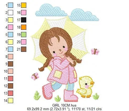 Baby girl embroidery design - Ducks embroidery designs machine embroidery pattern - girl with umbrella embroidery file - instant download Marcia Embroidery