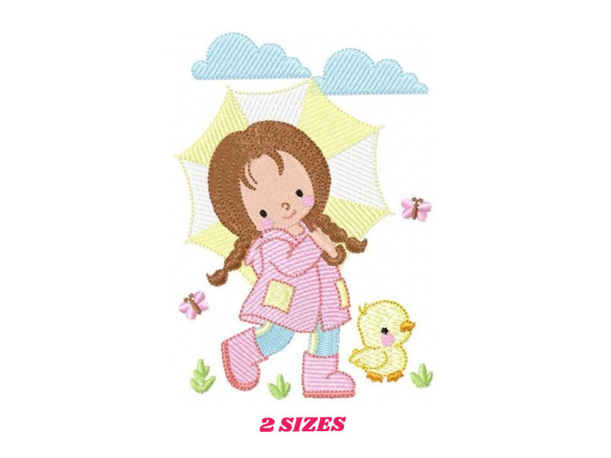 Baby girl embroidery design - Ducks embroidery designs machine embroidery pattern - girl with umbrella embroidery file - instant download