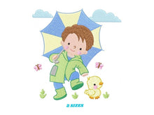 Charger l&#39;image dans la galerie, Baby boy embroidery design - Ducks embroidery designs machine embroidery pattern - boy with umbrella embroidery file - instant download
