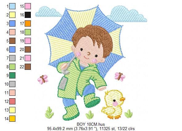 Baby boy with umbrella embroidery design - Duck family machine embroidery pattern - Boy with umbrella embroidery file - Instant download jef