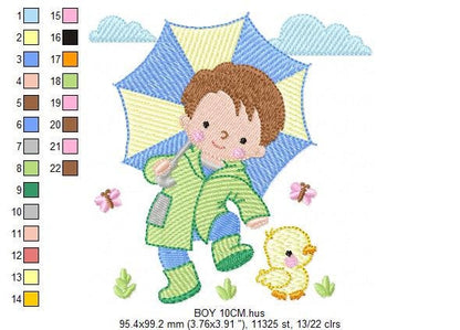 Baby boy with umbrella embroidery design - Duck family machine embroidery pattern - Boy with umbrella embroidery file - Instant download jef