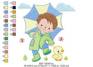 Baby boy embroidery design - Ducks embroidery designs machine embroidery pattern - boy with umbrella embroidery file - instant download