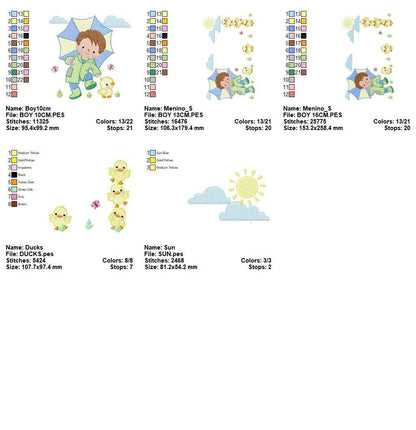 Baby boy with umbrella embroidery design - Duck family machine embroidery pattern - Boy with umbrella embroidery file - Instant download jef