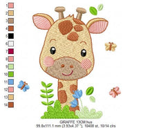 Cargar imagen en el visor de la galería, Giraffe embroidery design - Animal embroidery designs machine embroidery pattern - Baby boy embroidery file - Giraffe with butterflies pes
