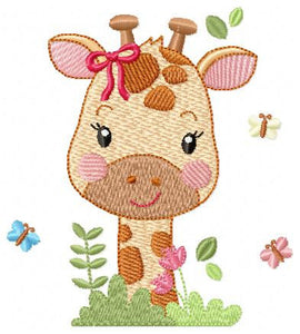 Giraffe embroidery design - Animal embroidery designs machine embroidery pattern - Baby girl embroidery file - Giraffe with butterflies