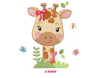 Giraffe embroidery design - Animal embroidery designs machine embroidery pattern - Baby girl embroidery file - Giraffe with butterflies