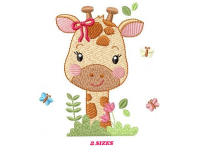 Giraffe embroidery design - Animal embroidery designs machine embroidery pattern - Baby girl embroidery file - Giraffe with butterflies