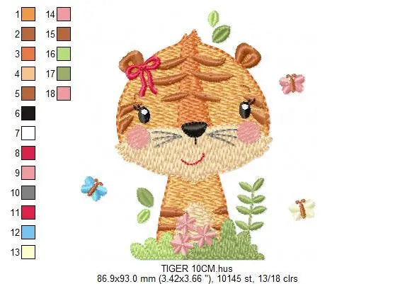 Female Tiger embroidery design - Wild Animal flowers embroidery designs machine embroidery pattern - Baby girl embroidery - instant download Marcia Embroidery