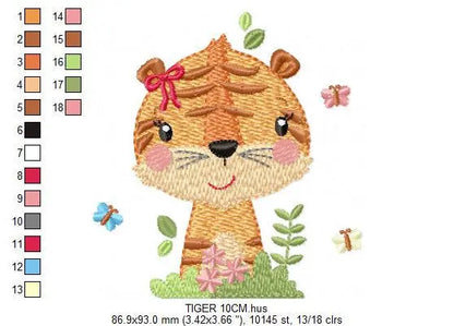 Female Tiger embroidery design - Wild Animal flowers embroidery designs machine embroidery pattern - Baby girl embroidery - instant download Marcia Embroidery