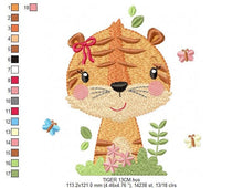 Charger l&#39;image dans la galerie, Female Tiger embroidery design - Wild Animal flowers embroidery designs machine embroidery pattern - Baby girl embroidery - instant download
