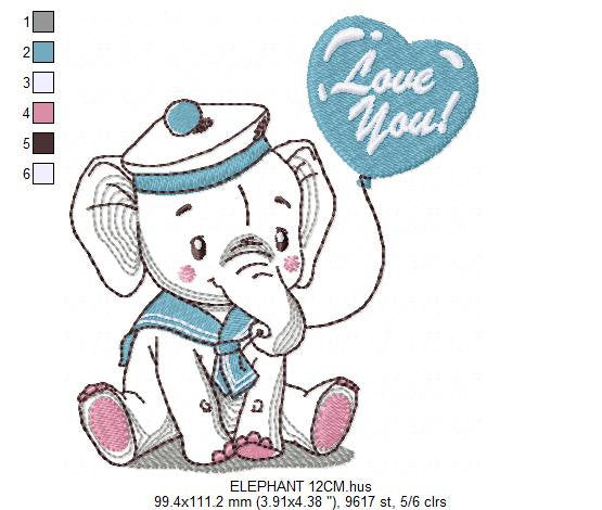 Elephant embroidery designs -  Animal embroidery design machine embroidery pattern - Baby boy embroidery file - instant download Peace Love