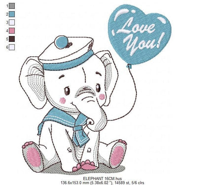 Elephant embroidery designs -  Animal embroidery design machine embroidery pattern - Baby boy embroidery file - instant download Peace Love