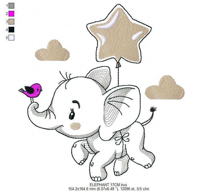 Elephant embroidery designs -  Animal embroidery design machine embroidery pattern - Baby boy embroidery file - instant download Stars cloud