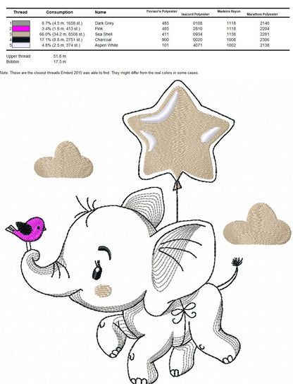 Elephant embroidery designs -  Animal embroidery design machine embroidery pattern - Baby boy embroidery file - instant download Stars cloud