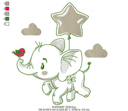 Elephant embroidery designs -  Animal embroidery design machine embroidery pattern - Baby boy embroidery file - instant download Stars cloud