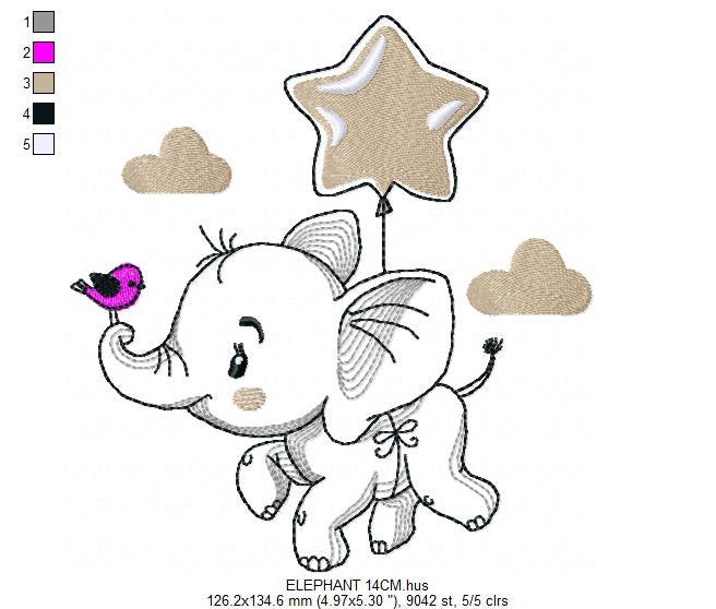 Elephant embroidery designs -  Animal embroidery design machine embroidery pattern - Baby boy embroidery file - instant download Stars cloud