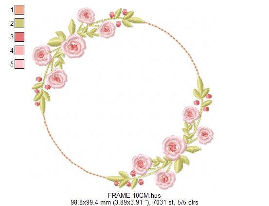 Monogram Frame embroidery designs - Flower embroidery design machine embroidery pattern - Rose wreath embroidery file - instant download