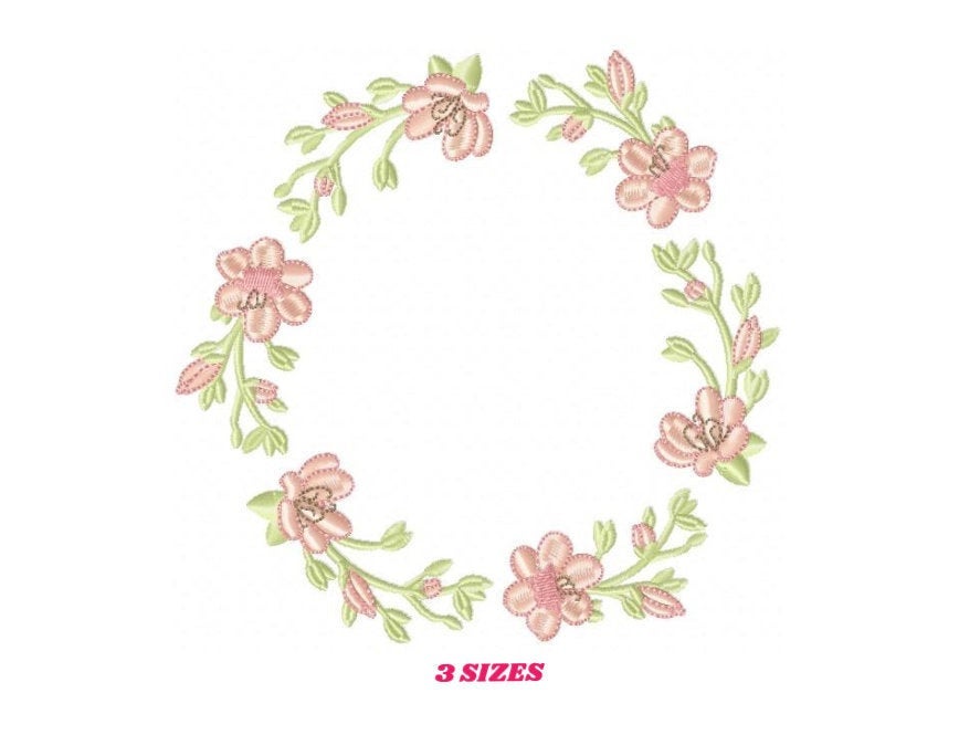 Monogram Frame embroidery designs - Flower embroidery design machine embroidery pattern - Rose wreath embroidery file - instant download