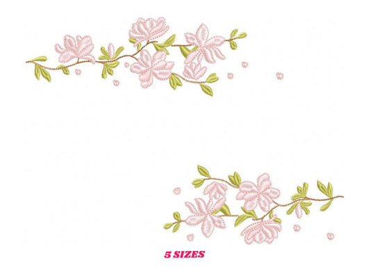 Cherry Blossom embroidery designs - Flowers for Kitchen tea Towel machine embroidery pattern - Floral wreath - Instant download pes jef dst