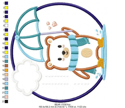 Bear with umbrella embroidery designs - Winter embroidery design machine embroidery pattern - Bear applique design - Instant download pes Marcia Embroidery