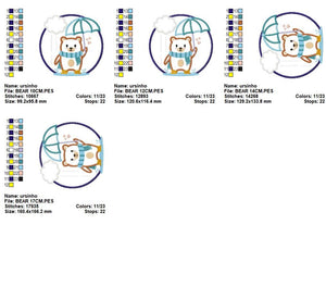Bear with umbrella embroidery designs - Winter embroidery design machine embroidery pattern - Bear applique design - Instant download pes