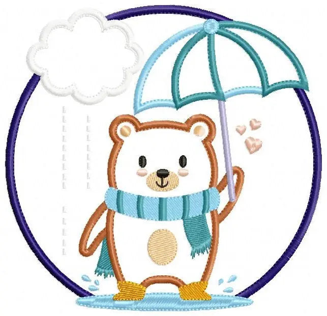 Bear with umbrella embroidery designs - Winter embroidery design machine embroidery pattern - Bear applique design - Instant download pes Marcia Embroidery
