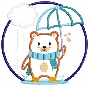 Bear with umbrella embroidery designs - Winter embroidery design machine embroidery pattern - Bear applique design - Instant download pes