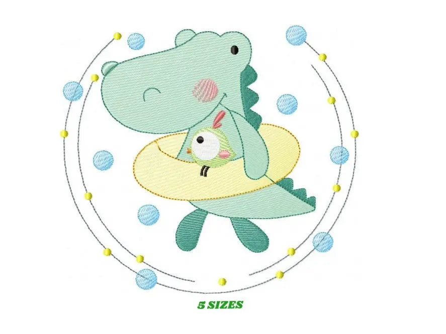 Swimming Crocodile embroidery design - Alligator with float ring machine embroidery pattern - Swimming class Swim ring - Instant download Marcia Embroidery