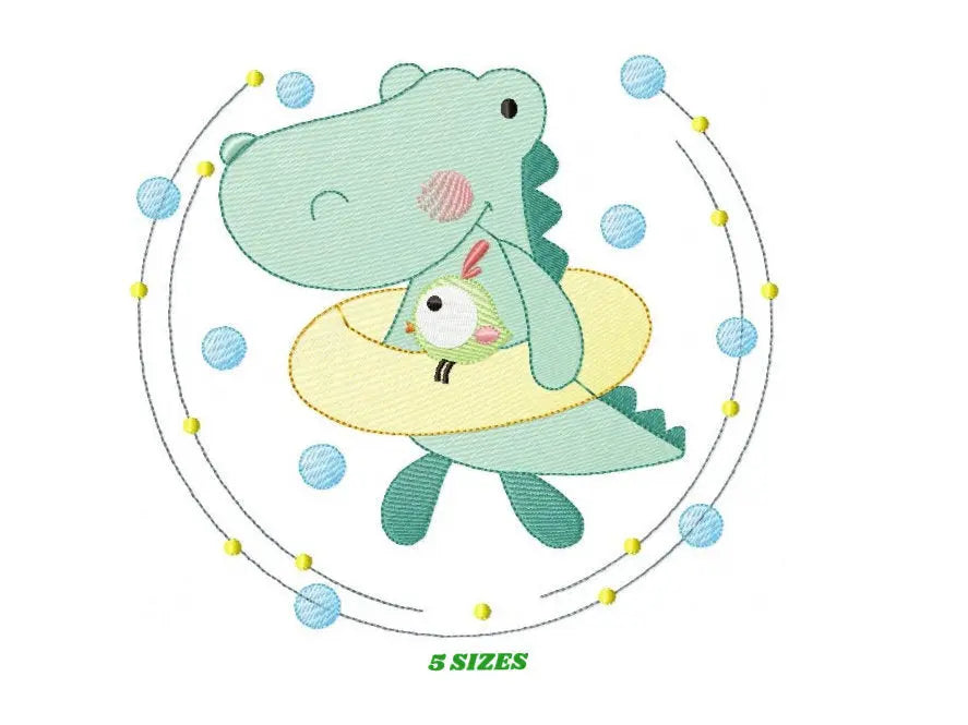 Swimming Crocodile embroidery design - Alligator with float ring machine embroidery pattern - Swimming class Swim ring - Instant download Marcia Embroidery