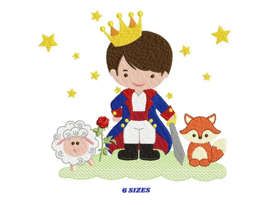 Prince embroidery designs - King machine embroidery pattern - Baby boy with animals and crown file - Fairytale Magical - Instant download Marcia Embroidery