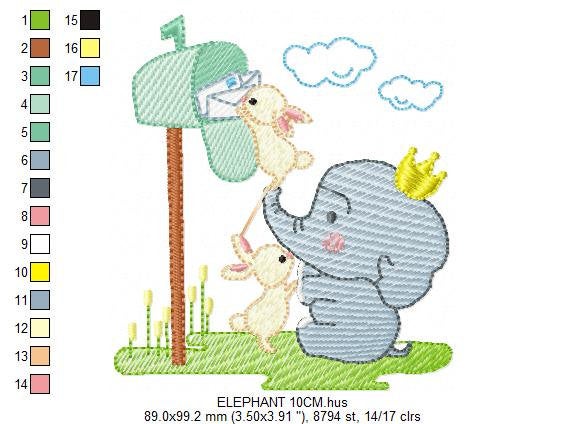 Elephant embroidery designs - Animal embroidery design machine embroidery pattern - Baby Boy embroidery file - Letter Posting Post office