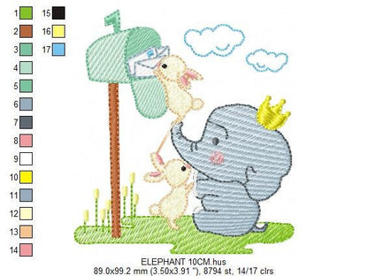 Elephant embroidery designs - Animal embroidery design machine embroidery pattern - Baby Boy embroidery file - Letter Posting Post office