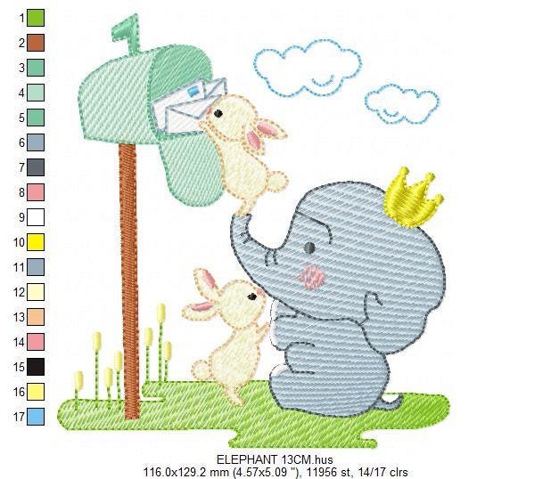 Elephant embroidery designs - Animal embroidery design machine embroidery pattern - Baby Boy embroidery file - Letter Posting Post office