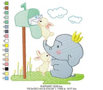 Elephant embroidery designs - Animal embroidery design machine embroidery pattern - Baby Boy embroidery file - Letter Posting Post office