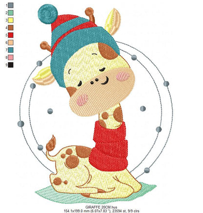 Giraffe embroidery design - Animal embroidery designs machine embroidery pattern - Baby boy embroidery file - Giraffe with scarf wool cap