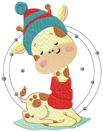 Giraffe embroidery design - Animal embroidery designs machine embroidery pattern - Baby boy embroidery file - Giraffe with scarf wool cap