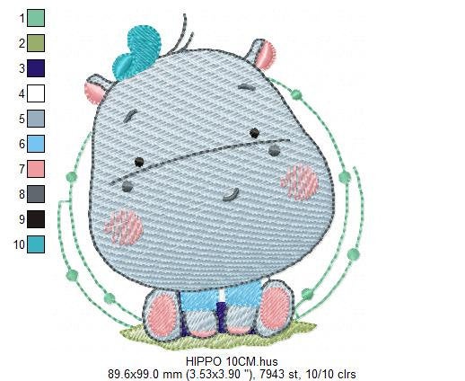 Hippo embroidery designs - Safari embroidery design machine embroidery pattern - Animal embroidery file - baby boy embroidery pes download