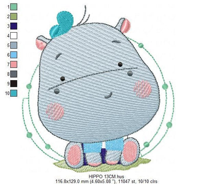 Hippo embroidery designs - Safari embroidery design machine embroidery pattern - Animal embroidery file - baby boy embroidery pes download