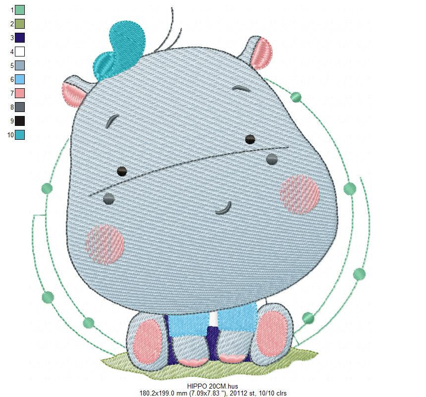 Hippo embroidery designs - Safari embroidery design machine embroidery pattern - Animal embroidery file - baby boy embroidery pes download