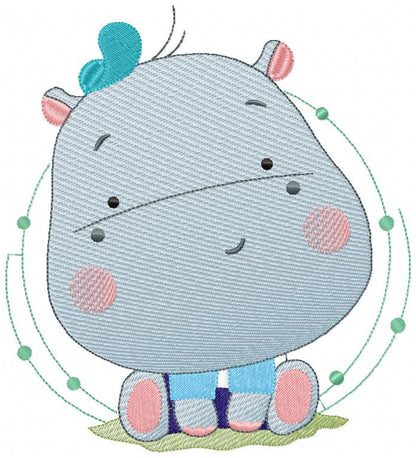 Hippo embroidery designs - Safari embroidery design machine embroidery pattern - Animal embroidery file - baby boy embroidery pes download