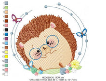 Load image into Gallery viewer, Hedgehog embroidery designs - Animal with glasses embroidery design machine embroidery pattern - Porcupine embroidery file  instant download
