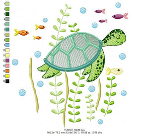 Turtle embroidery design - Ocean animal embroidery designs machine embroidery pattern - Baby boy embroidery - Sea fish embroidery download