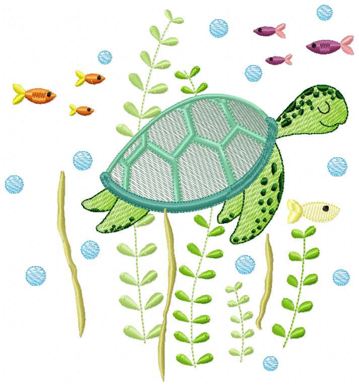 Turtle embroidery design - Ocean animal embroidery designs machine embroidery pattern - Baby boy embroidery - Sea fish embroidery download