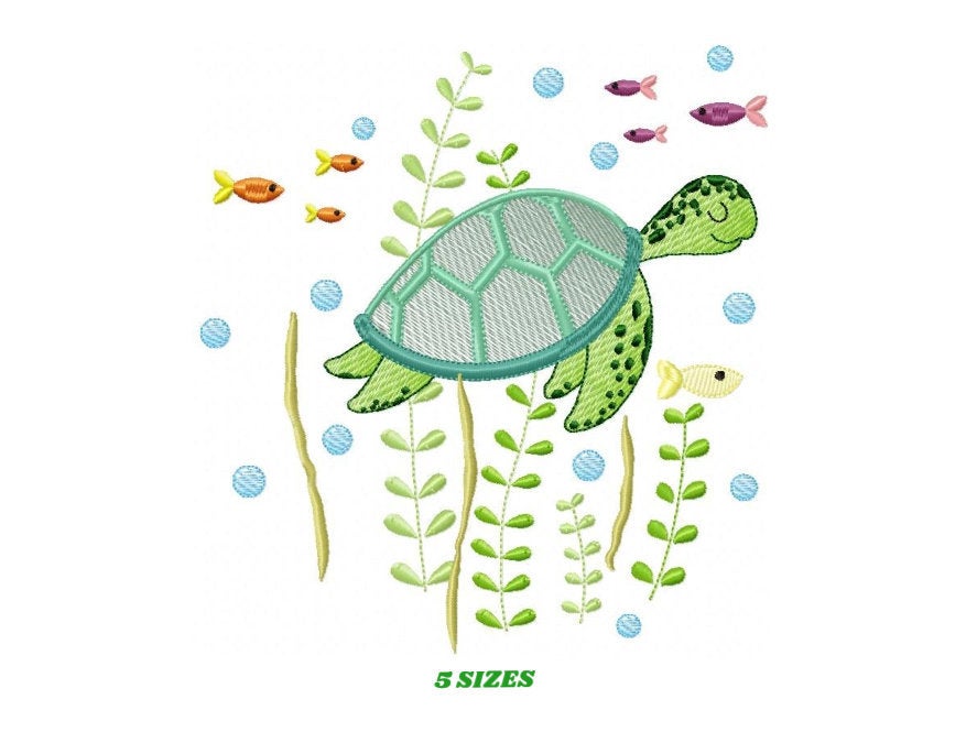 Turtle embroidery design - Ocean animal embroidery designs machine embroidery pattern - Baby boy embroidery - Sea fish embroidery download